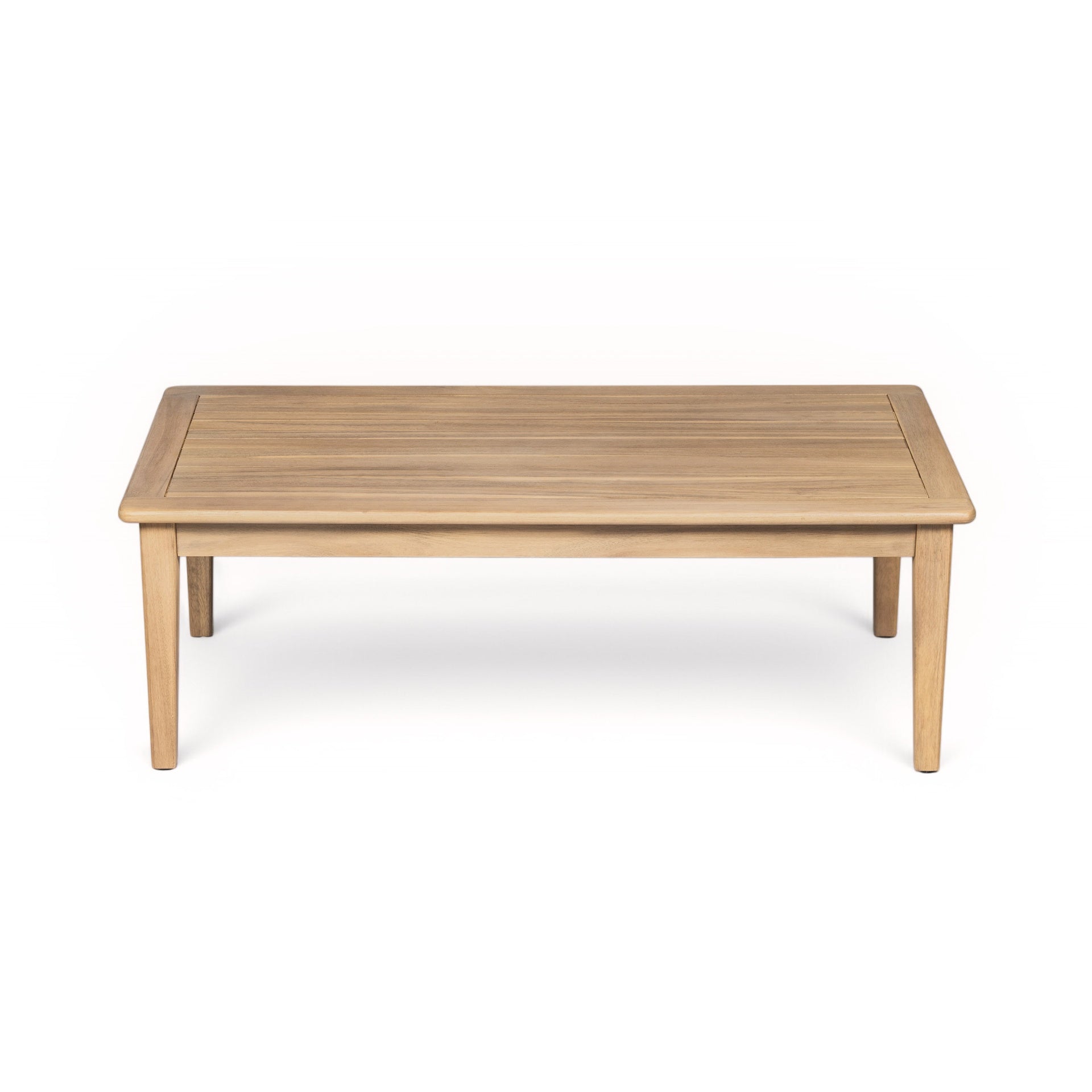 Outdoor Acacia Wood Loveseat with Coffee Table, Light Teak Frame, Beige Cushion