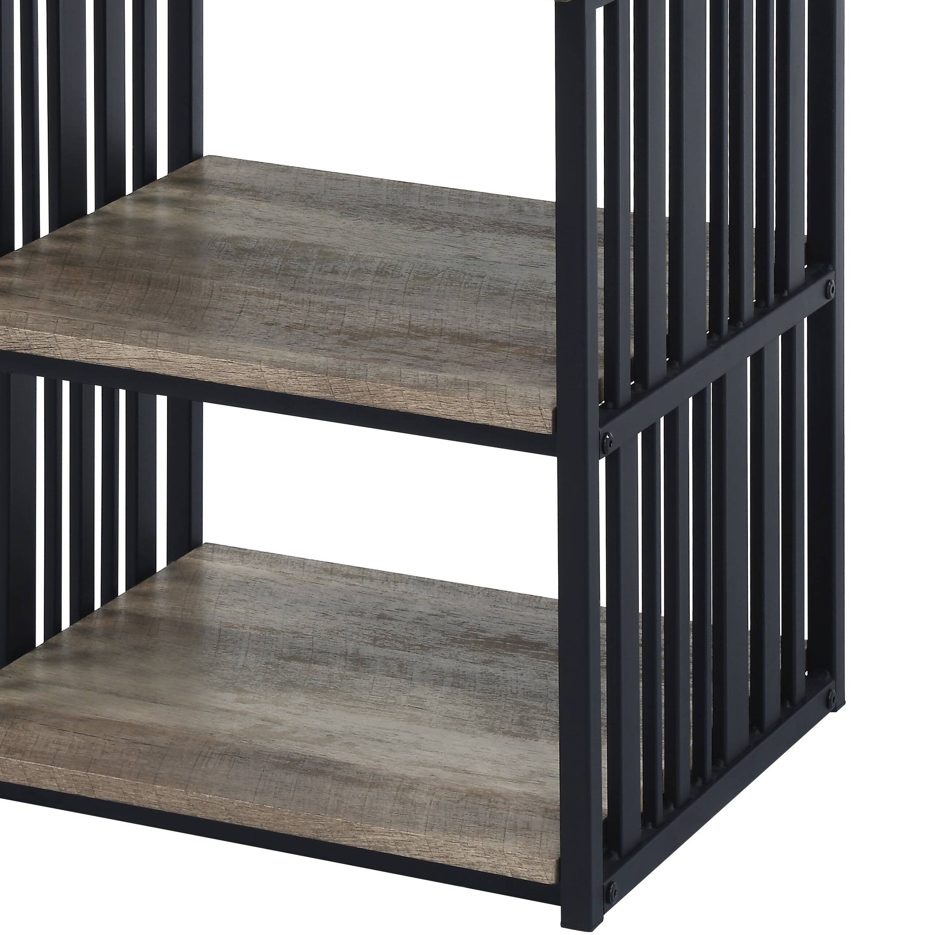 Antique Oak and Black 3-Shelf Nightstand