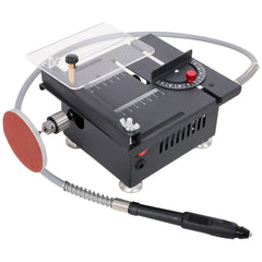 100W Multi-Functional Table Saw Mini Desktop Electric Saw Cutter Speed & Angle Adjustable 16MM Cutting Depth with Blade Flexible Shaft and More Accessories for Wood Plastic Acrylic Cutting