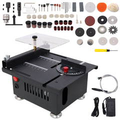 100W Multi-Functional Table Saw Mini Desktop Electric Saw Cutter Speed & Angle Adjustable 16MM Cutting Depth with Blade Flexible Shaft and More Accessories for Wood Plastic Acrylic Cutting