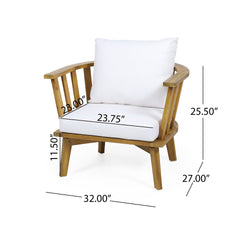 4-Pieces Acacia Wood Patio Furniture Set, Outdoor Furniture with Coffee Table, Patio Conversation Set Deep Seating with Soft Cushion, Porch Chairs for Backyard Porch Balcony, Teak Finish, White