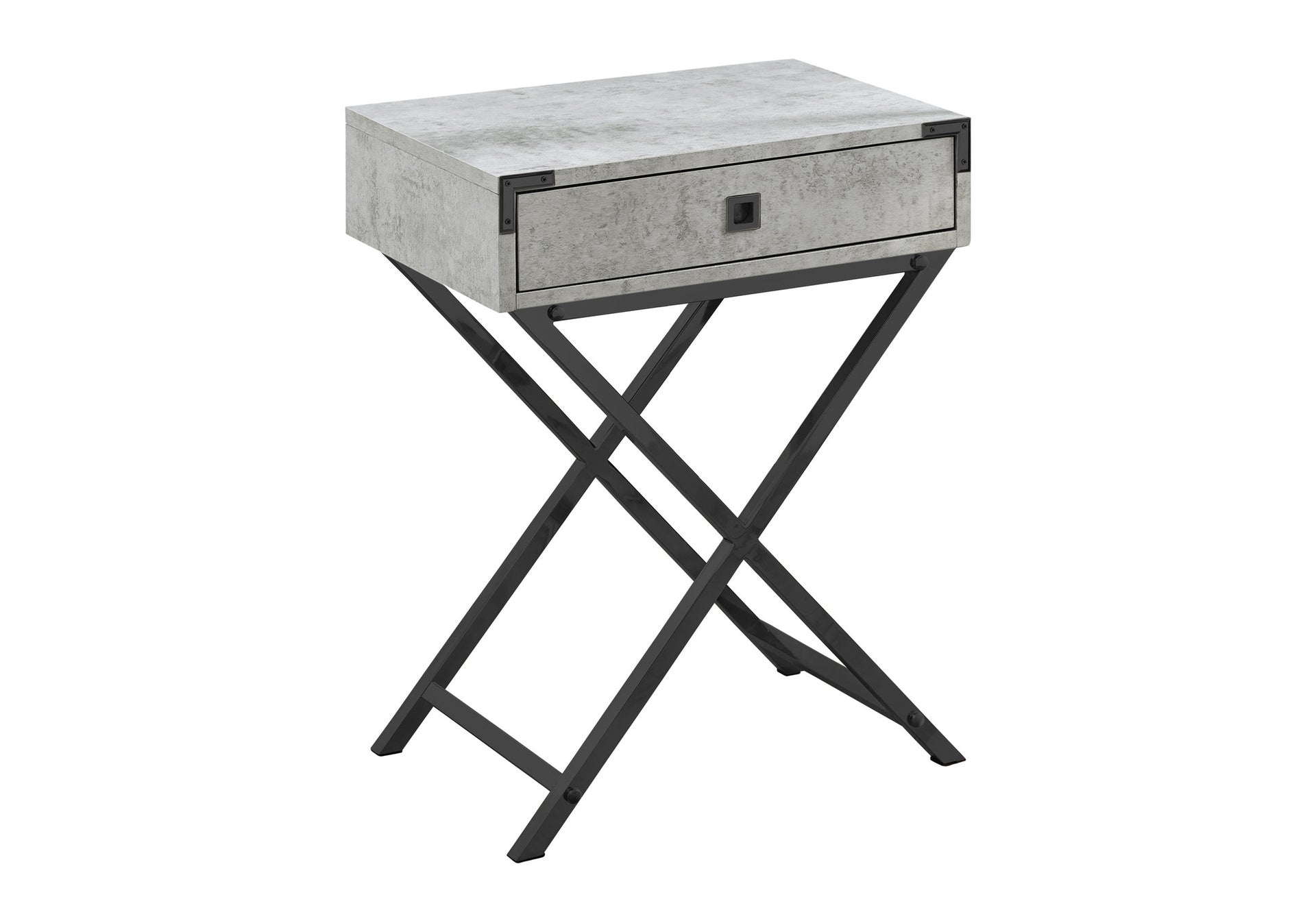 Accent Table, Side, End, Nightstand, Lamp, Storage Drawer, Living Room, Bedroom, Grey Laminate, Black Metal, Contemporary, Modern