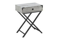 Accent Table, Side, End, Nightstand, Lamp, Storage Drawer, Living Room, Bedroom, Grey Laminate, Black Metal, Contemporary, Modern