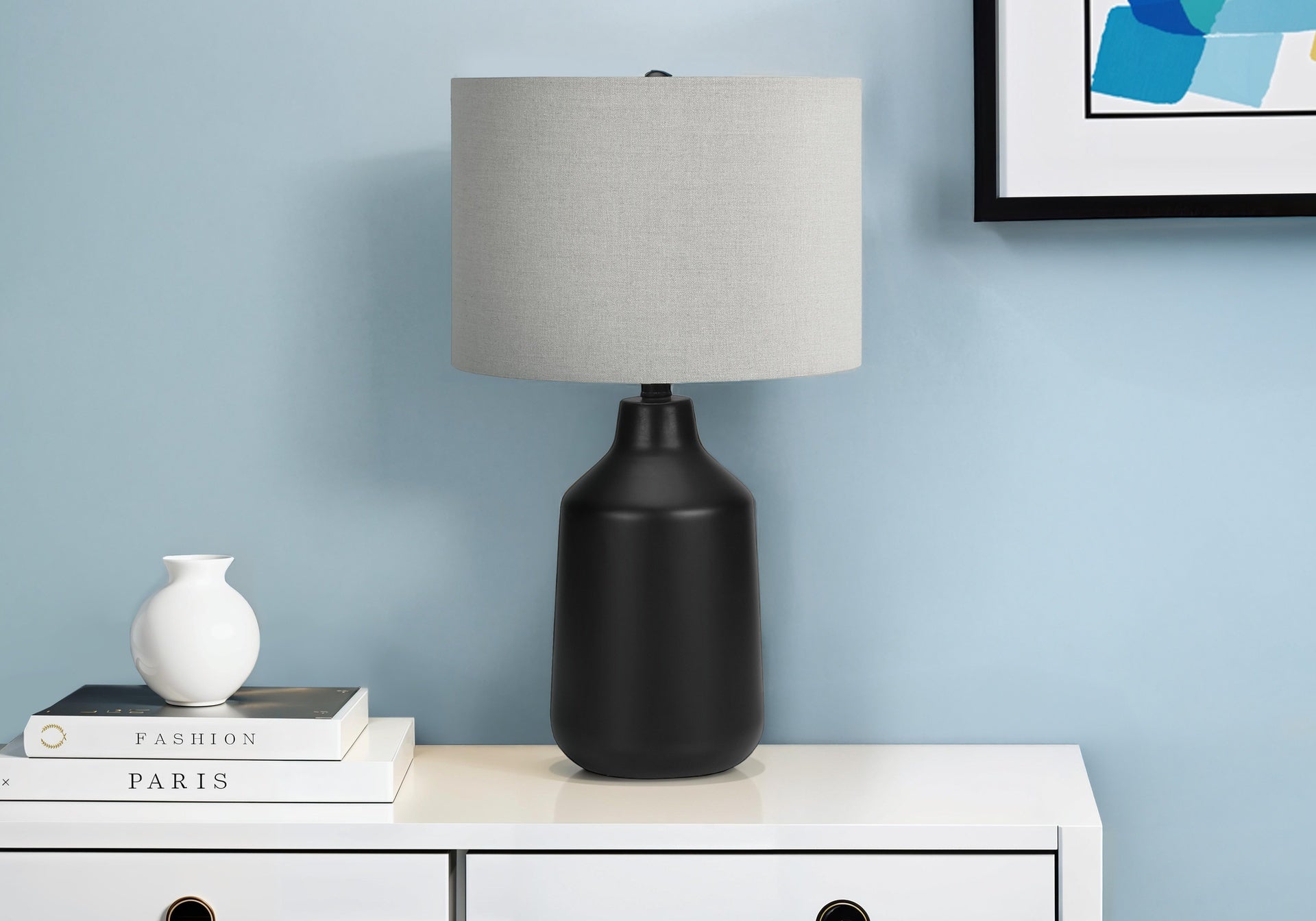 Lighting, 24"h, Table Lamp, Black Concrete, Grey Shade, Contemporary