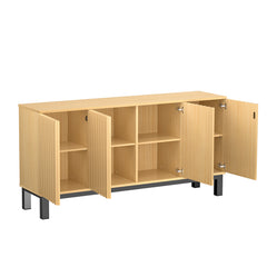 Sideboard Storage Cabinet, Fluted Credenza Buffet Cabinet with Doors and Shelves for Kitchen and Living Room, Walnut