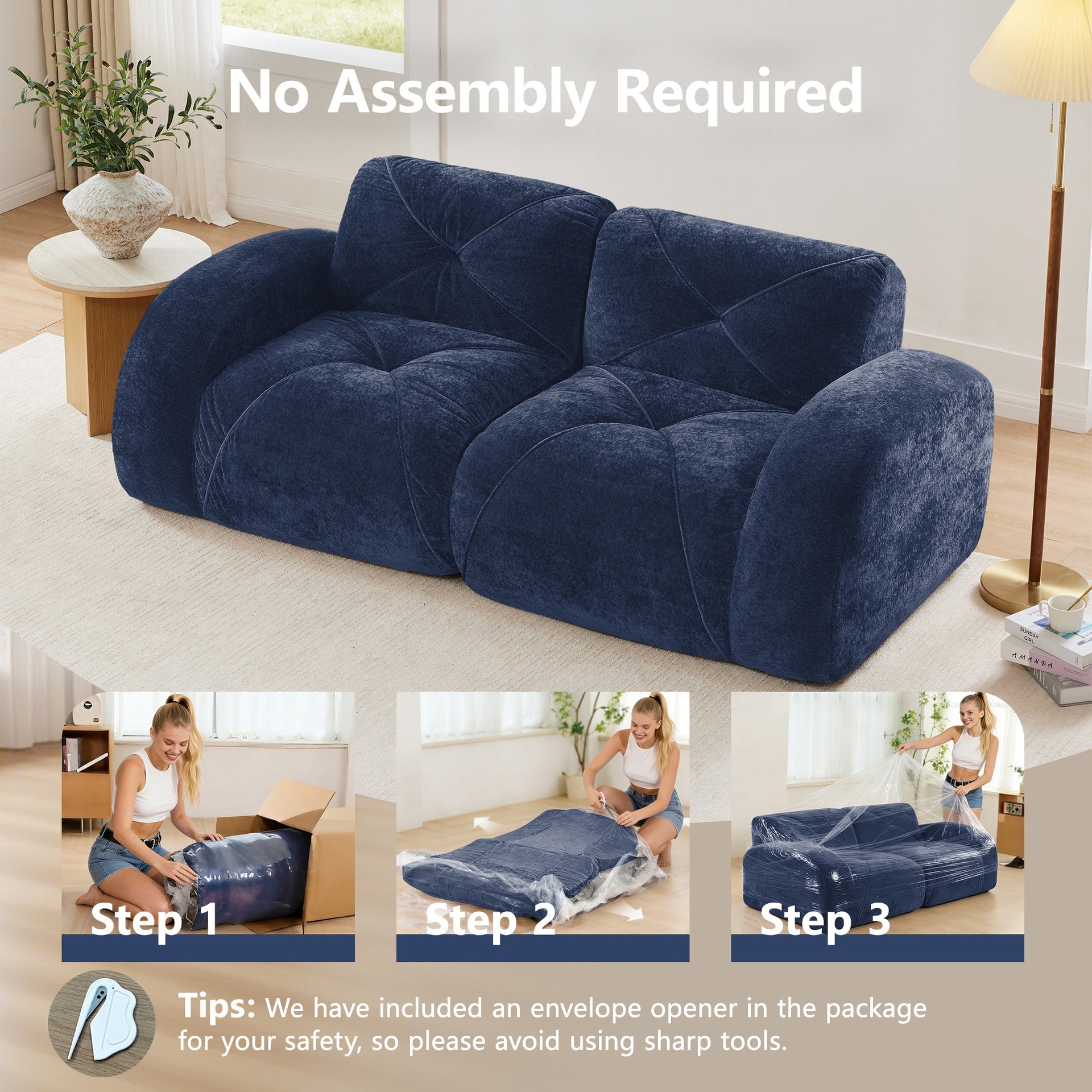 2-Piece Sofa Set Comfy Sofa Couch,  2+2 Seater Sofa Set,Deep Seat Sofa,Soft Velvet Fabric,32D High Density Sponge  Bottom,No Assembly Required, Modern Sofa Set for Living Room,Blue