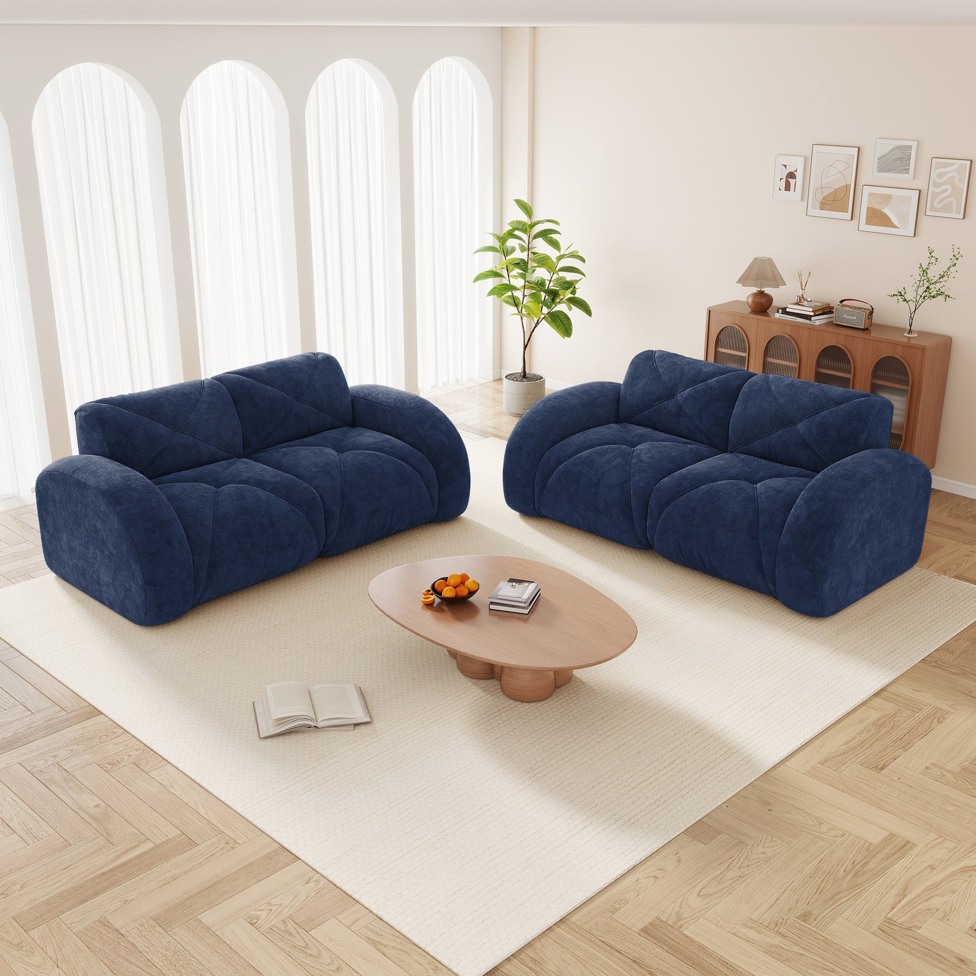 2-Piece Sofa Set Comfy Sofa Couch,  2+2 Seater Sofa Set,Deep Seat Sofa,Soft Velvet Fabric,32D High Density Sponge  Bottom,No Assembly Required, Modern Sofa Set for Living Room,Blue