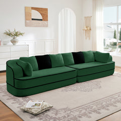 135" 4-Seat Teddy Fabric No Assembly 32D High Density sponge Boneless Sofa Fluffy Comfy Couch,Oversize sofa,Contrast color design,Symmetrical aesthetics,for Living Room,Green