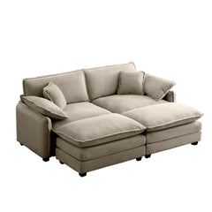 Two-Seater Theater Sofa  with 2 Footrest, 2-Seater Sofa with Ottoman for Small Living Spaces,Tan Corduroy