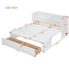 Full Size Murphy Bed with USB Port and a Large Drawer, White