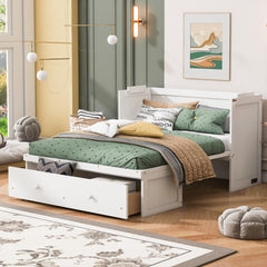 Full Size Murphy Bed with USB Port and a Large Drawer, White