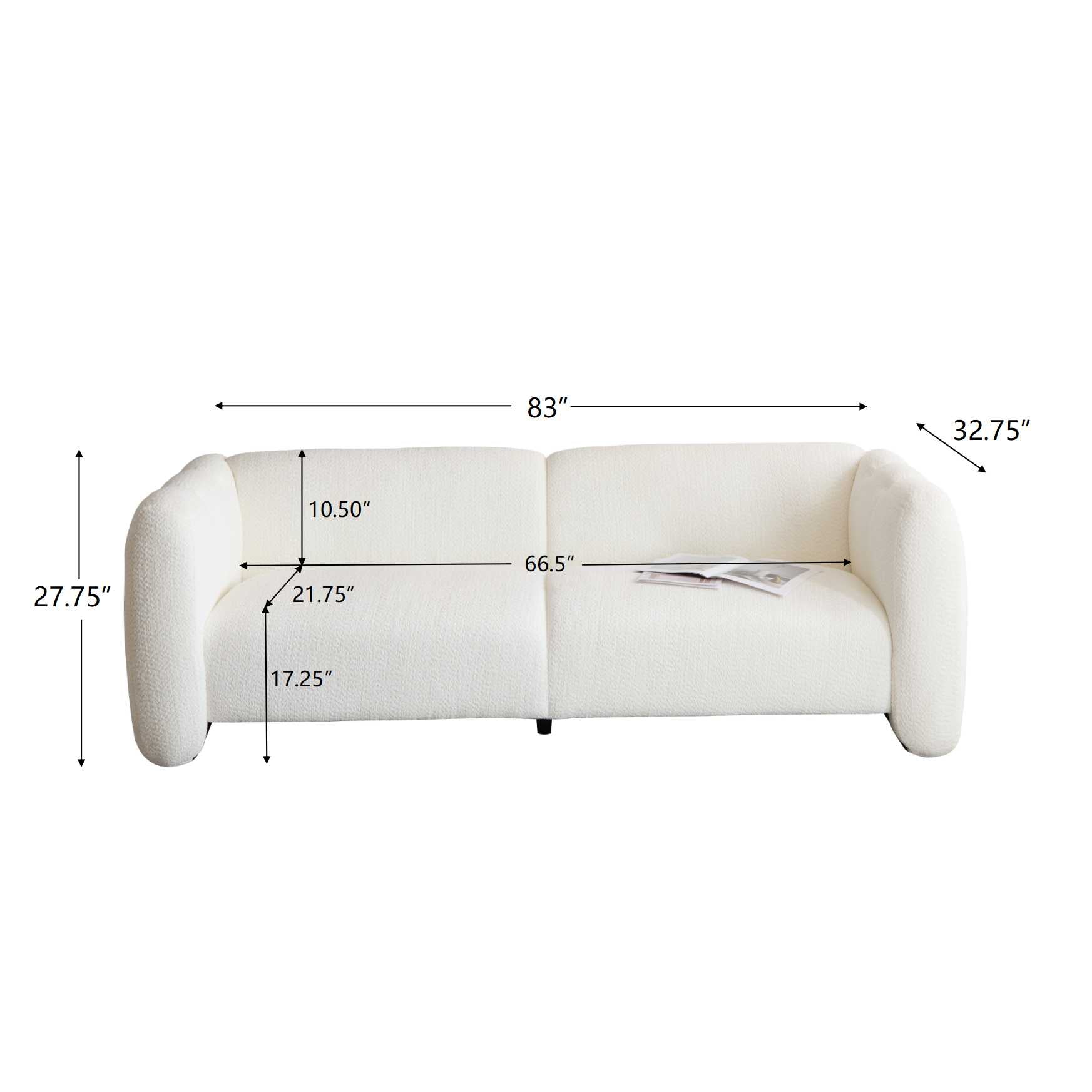Tonson 83" 3-Seater Boucle Sofa,Wave Design, Living Rooms,Bedrooms,Apartment Office,WHITE