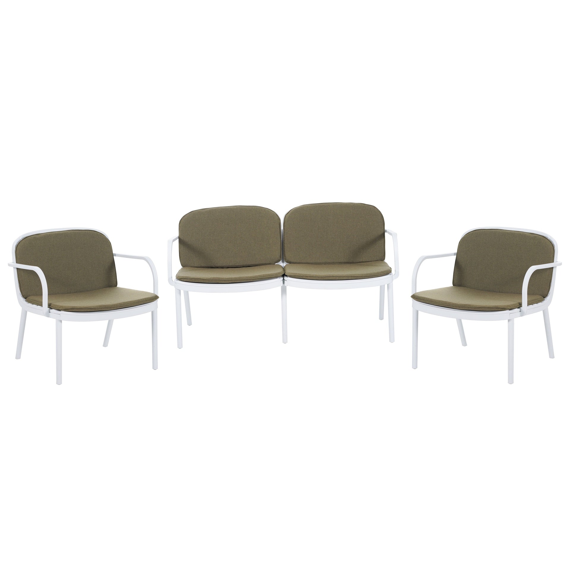 Luna Outdoor Patio PP 3PCS CHAT SET, White Frame with Green Cushion, (2Pcs Club Chairs and 1Pcs Loveseat)