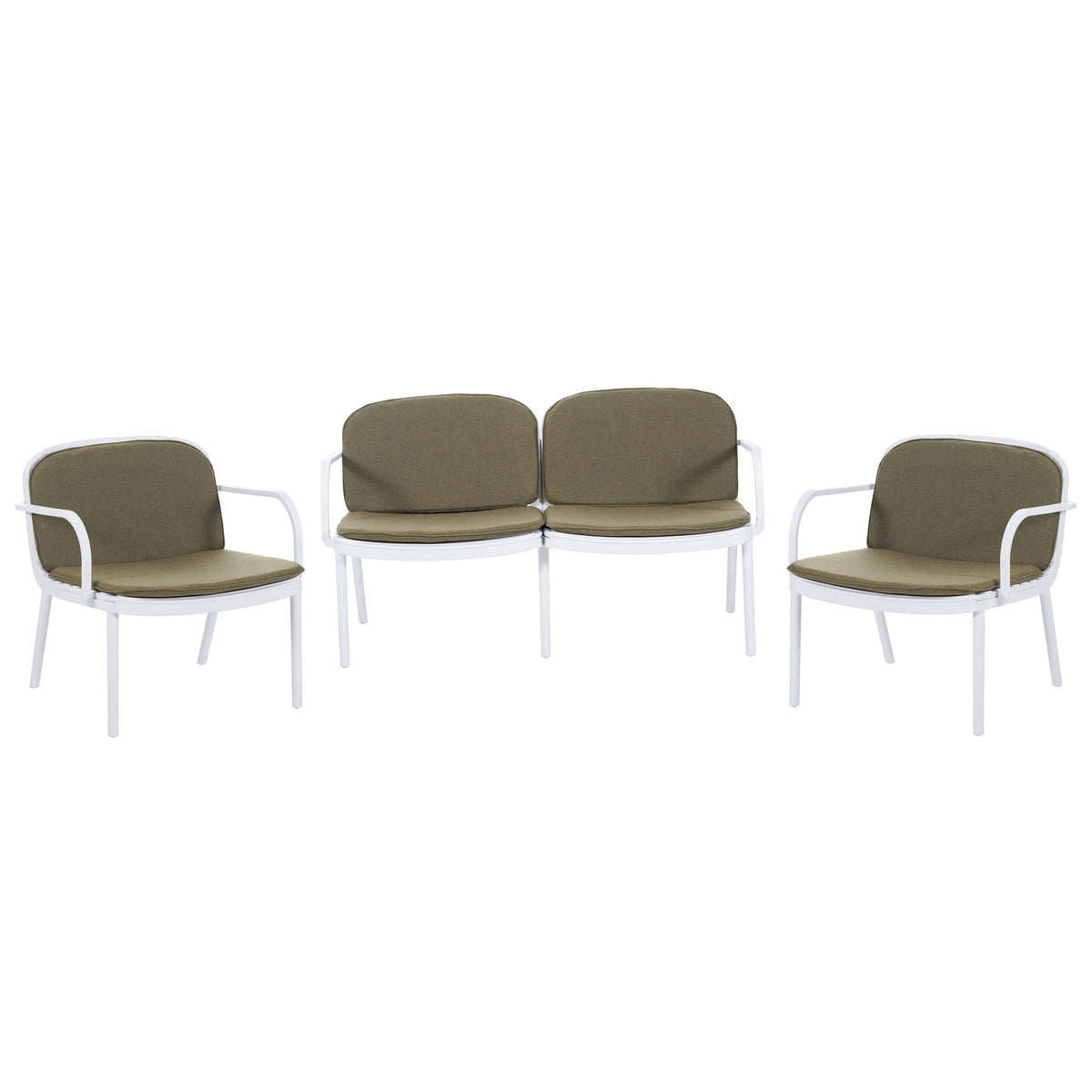 Luna Outdoor Patio PP 3PCS CHAT SET, White Frame with Green Cushion, (2Pcs Club Chairs and 1Pcs Loveseat)