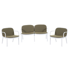 Luna Outdoor Patio PP 3PCS CHAT SET, White Frame with Green Cushion, (2Pcs Club Chairs and 1Pcs Loveseat)