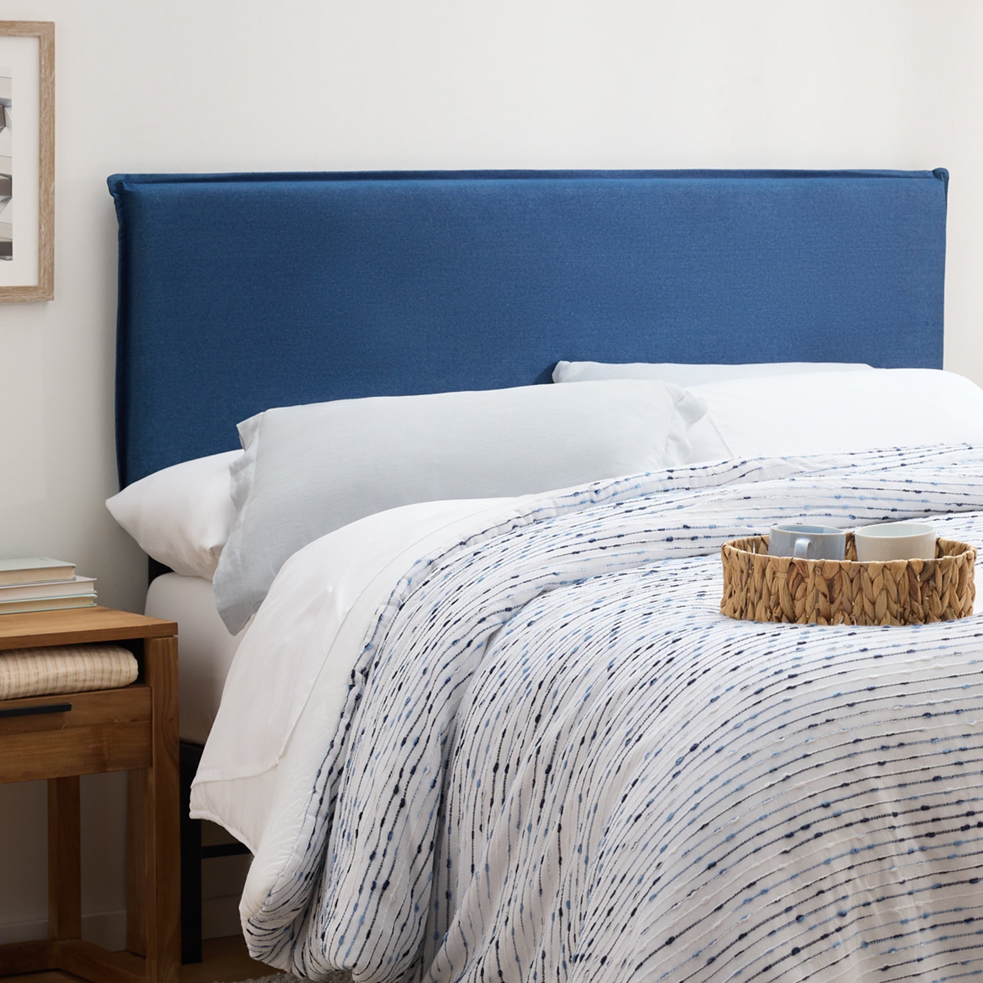 Upholstered Pillow Headboard, King, Denim