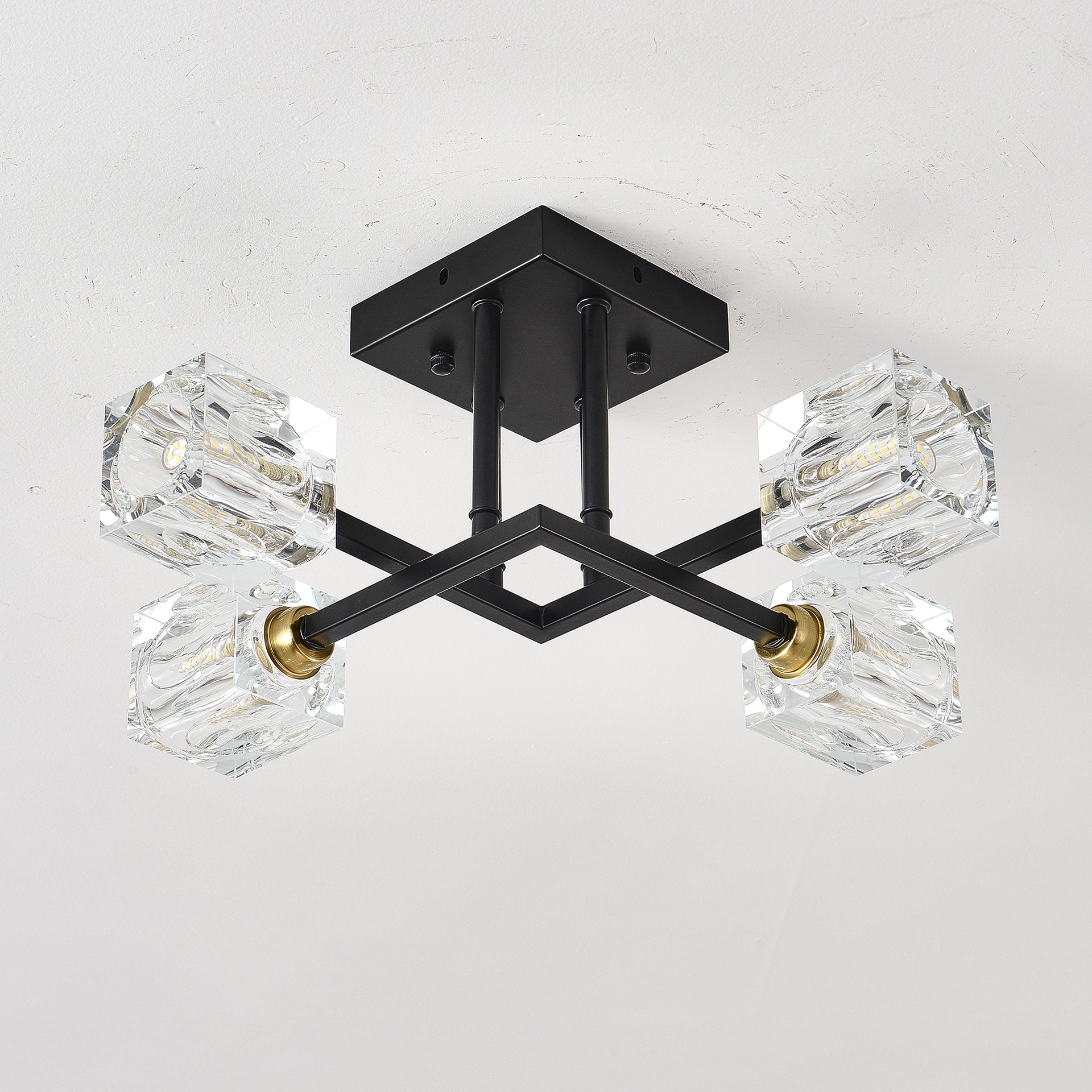 Modern Luxurious Crystal Ceiling Light, 4 Lights (BO INCLUDED Bulb) Modern Crystal Ceiling Light for Dining Room, Pendant Lamp Ceiling Lighting for Living Bedroom Hall Balcony --Matte Black