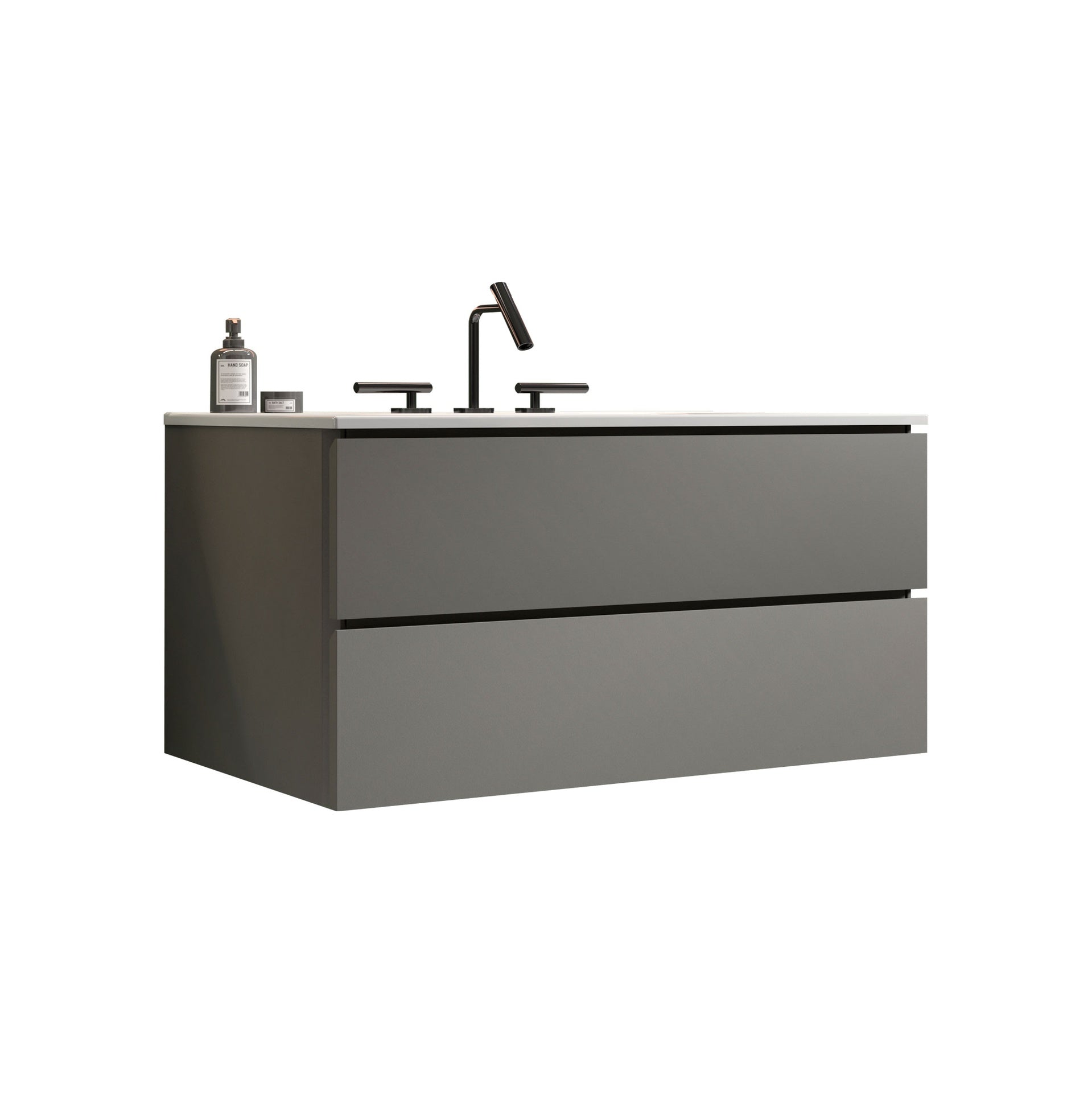 TIA 36" Wall Mount Space Grey Bathroom Vanity with Ceramic Sink with Three Faucet Holes, Large Storage Floating Bathroom Vanity for Modern Bathroom, Pre-assembled
