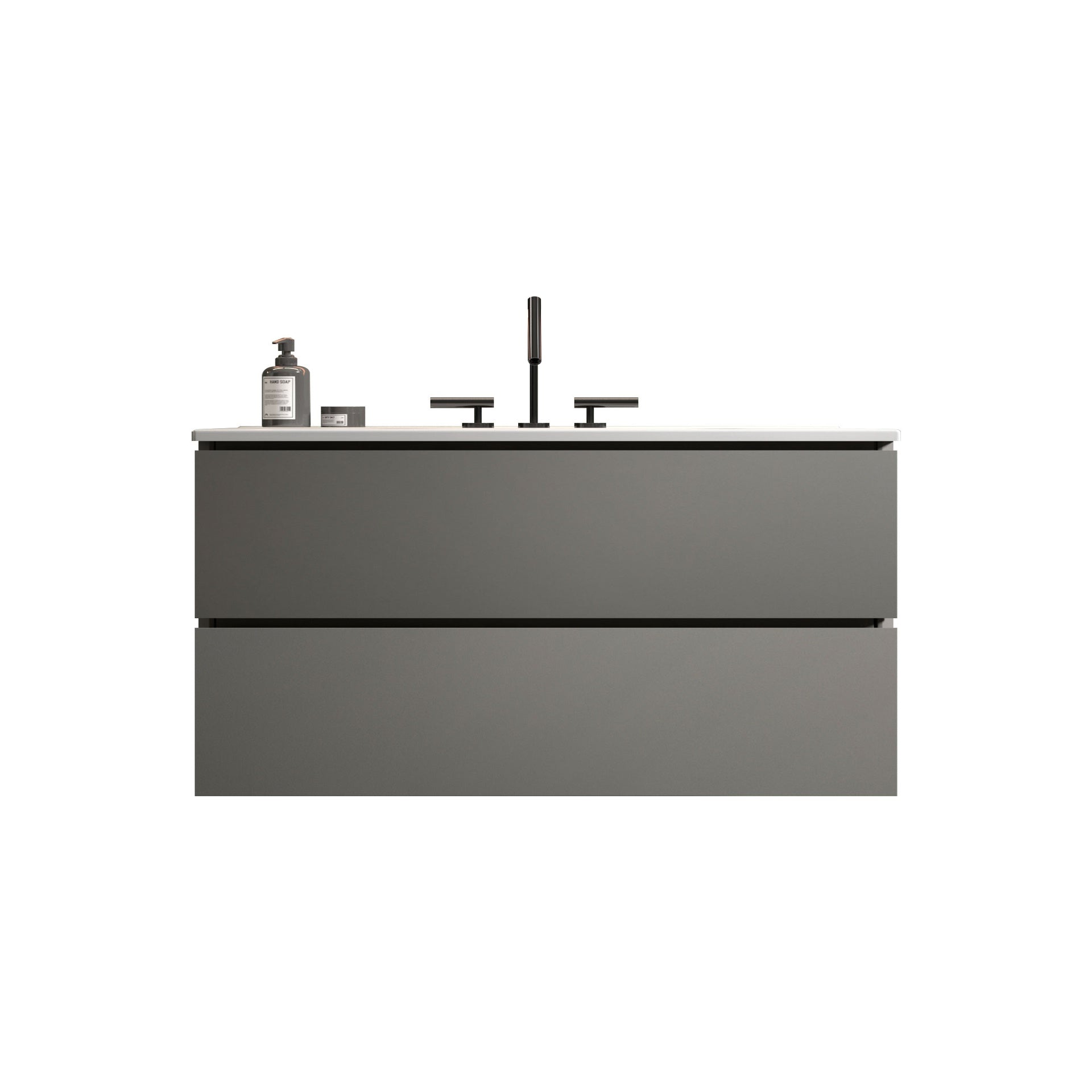 TIA 36" Wall Mount Space Grey Bathroom Vanity with Ceramic Sink with Three Faucet Holes, Large Storage Floating Bathroom Vanity for Modern Bathroom, Pre-assembled