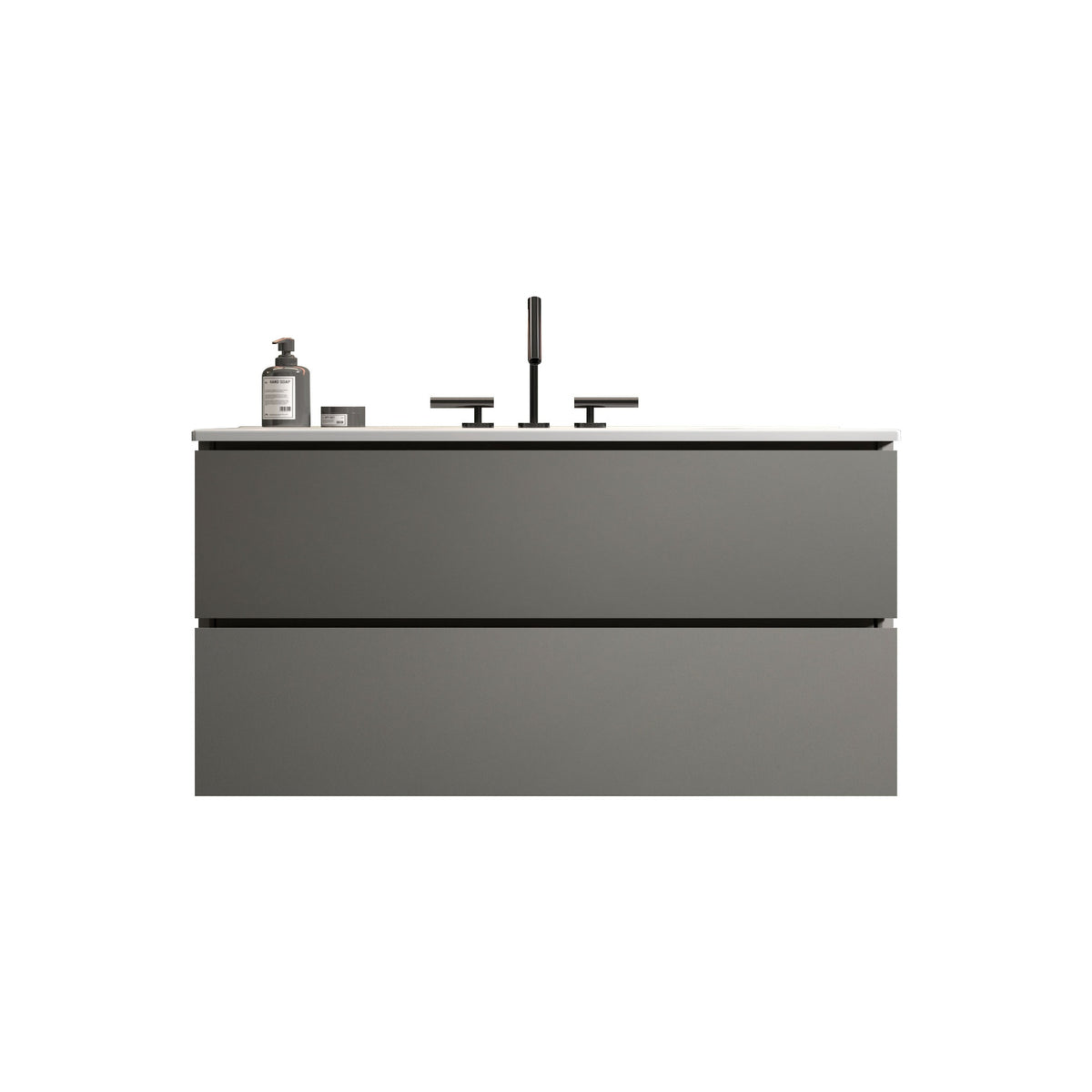 TIA 36" Wall Mount Space Grey Bathroom Vanity with Ceramic Sink with Three Faucet Holes, Large Storage Floating Bathroom Vanity for Modern Bathroom, Pre-assembled
