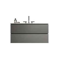 TIA 36" Wall Mount Space Grey Bathroom Vanity with Ceramic Sink with Three Faucet Holes, Large Storage Floating Bathroom Vanity for Modern Bathroom, Pre-assembled