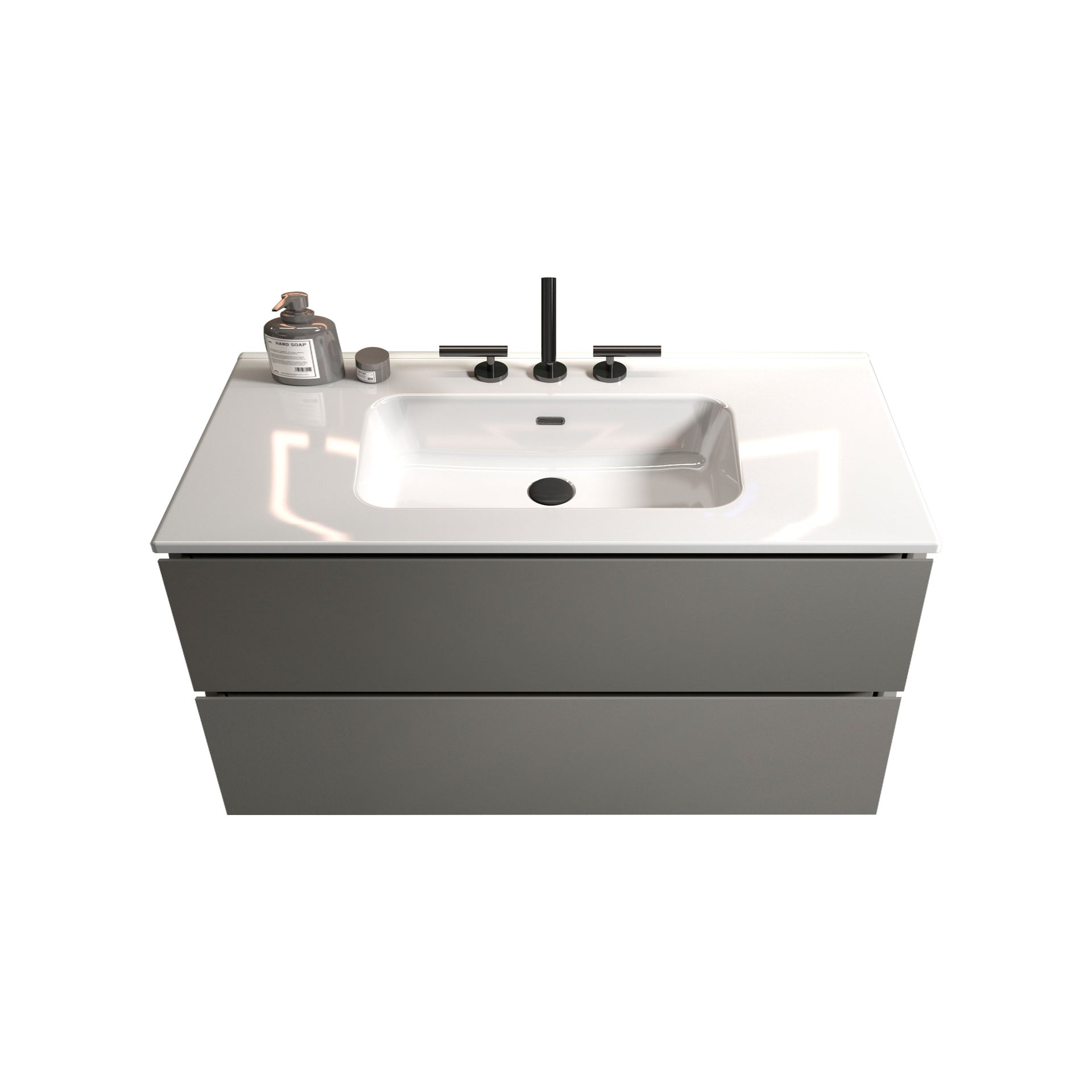 TIA 36" Wall Mount Space Grey Bathroom Vanity with Ceramic Sink with Three Faucet Holes, Large Storage Floating Bathroom Vanity for Modern Bathroom, Pre-assembled