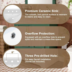 30" Bathroom Vanity with Sink, MDF and Solid Wood Frame, 1 Divider Drawer and 2 Soft-close Doors (Double Shelf on Door), Freestanding Vanity
