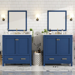 60" Blue Bathroom Vanity Set with Double Vanities (Separate), Double Ceramic Sinks, Storage Shelf, and Divided Drawers  (Mirror not included)– Modern Bathroom Solution for Spacious Bathrooms