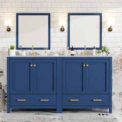 60" Blue Bathroom Vanity Set with Double Vanities (Separate), Double Ceramic Sinks, Storage Shelf, and Divided Drawers  (Mirror not included)– Modern Bathroom Solution for Spacious Bathrooms