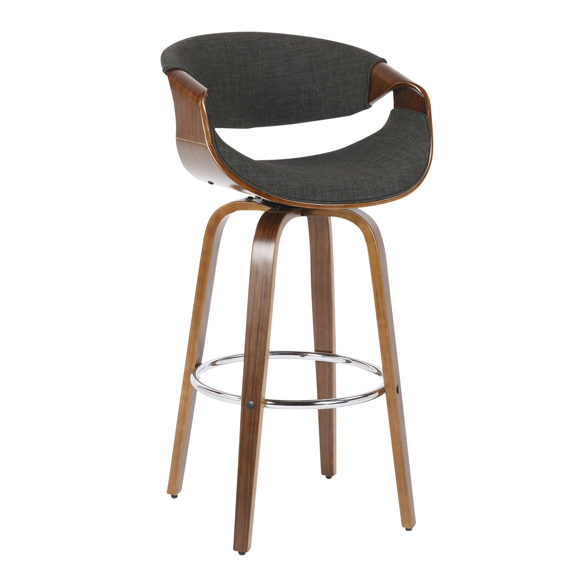 Curvini Mid-Century Modern Barstool in Walnut Wood and Charcoal Fabric by LumiSource - Set of 2