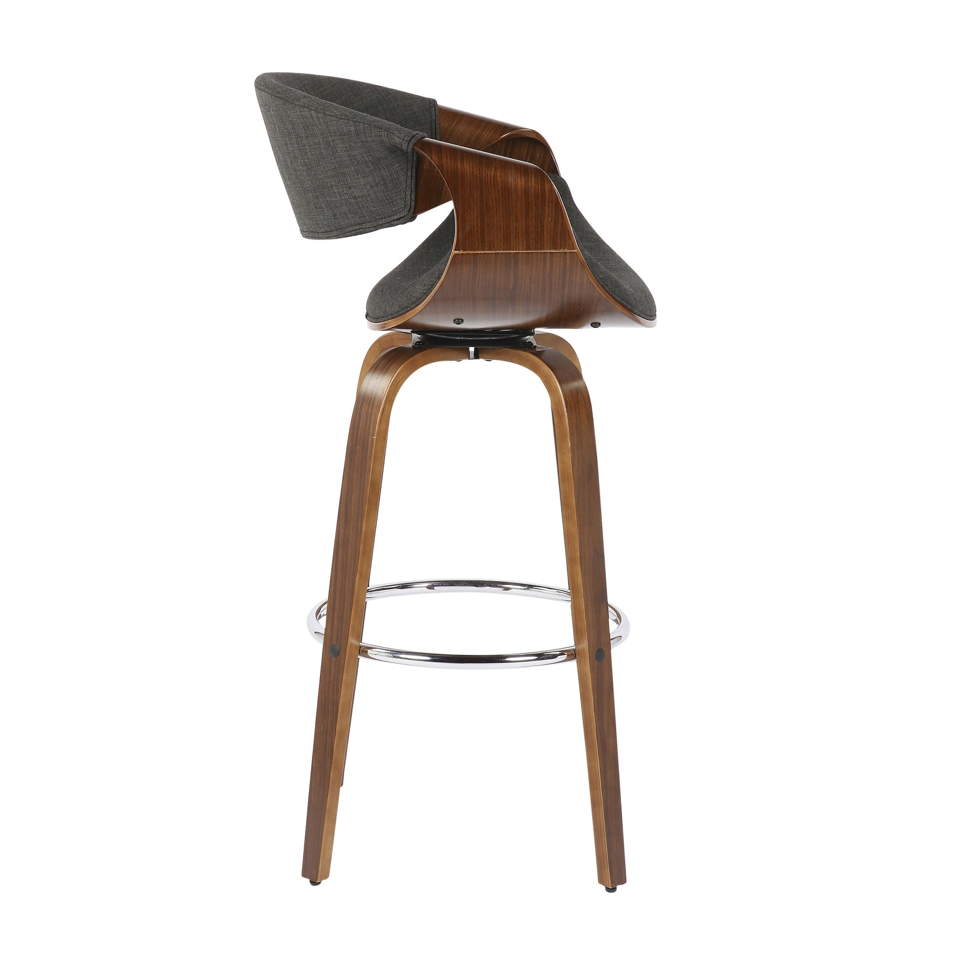 Curvini Mid-Century Modern Barstool in Walnut Wood and Charcoal Fabric by LumiSource - Set of 2