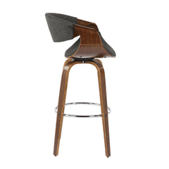 Curvini Mid-Century Modern Barstool in Walnut Wood and Charcoal Fabric by LumiSource - Set of 2