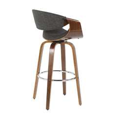 Curvini Mid-Century Modern Barstool in Walnut Wood and Charcoal Fabric by LumiSource - Set of 2