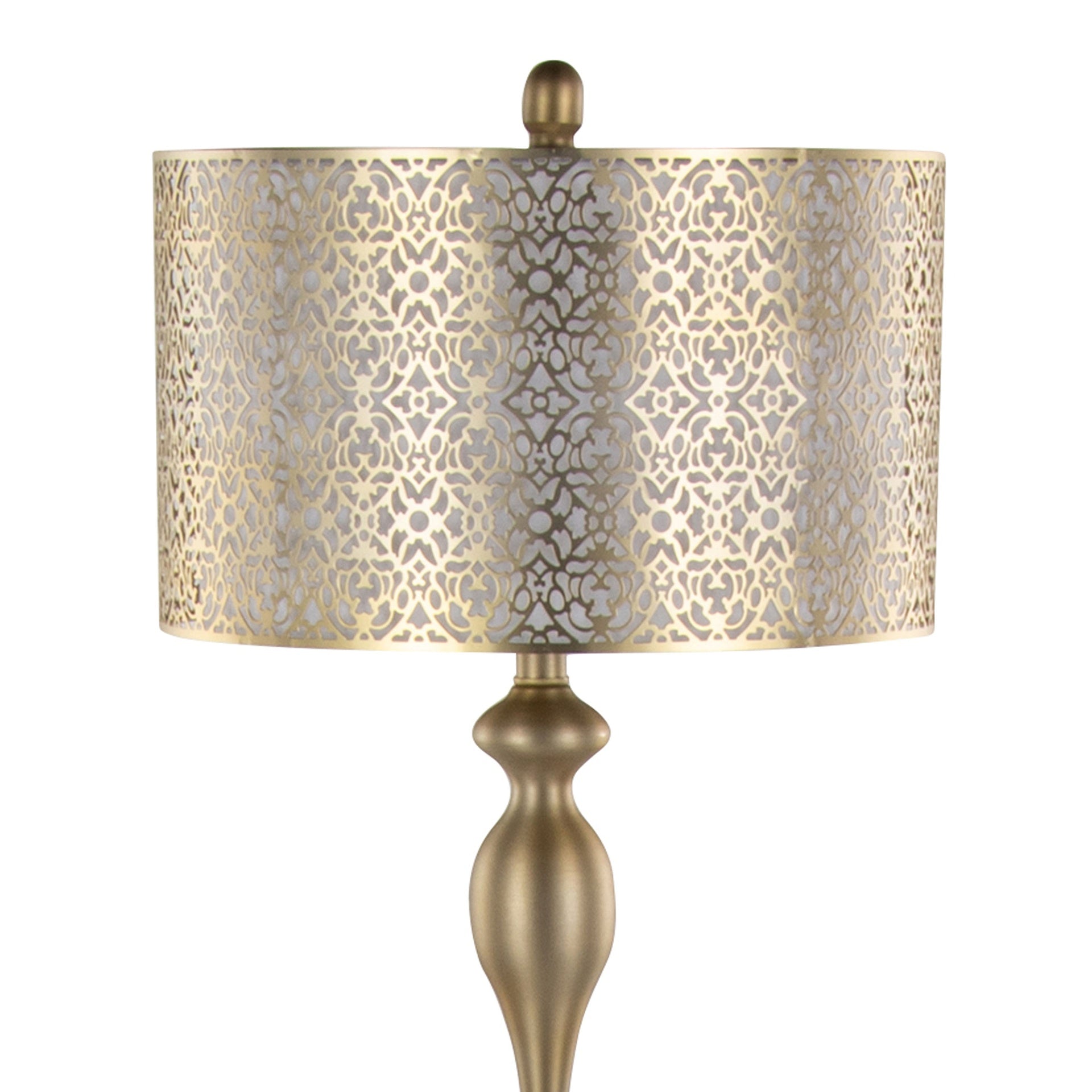 Ashland 63" Contemporary Metal Floor Lamp in Gold Metal with Laser Cut Metal and Off-White Linen Shade from Grandview Gallery by LumiSource