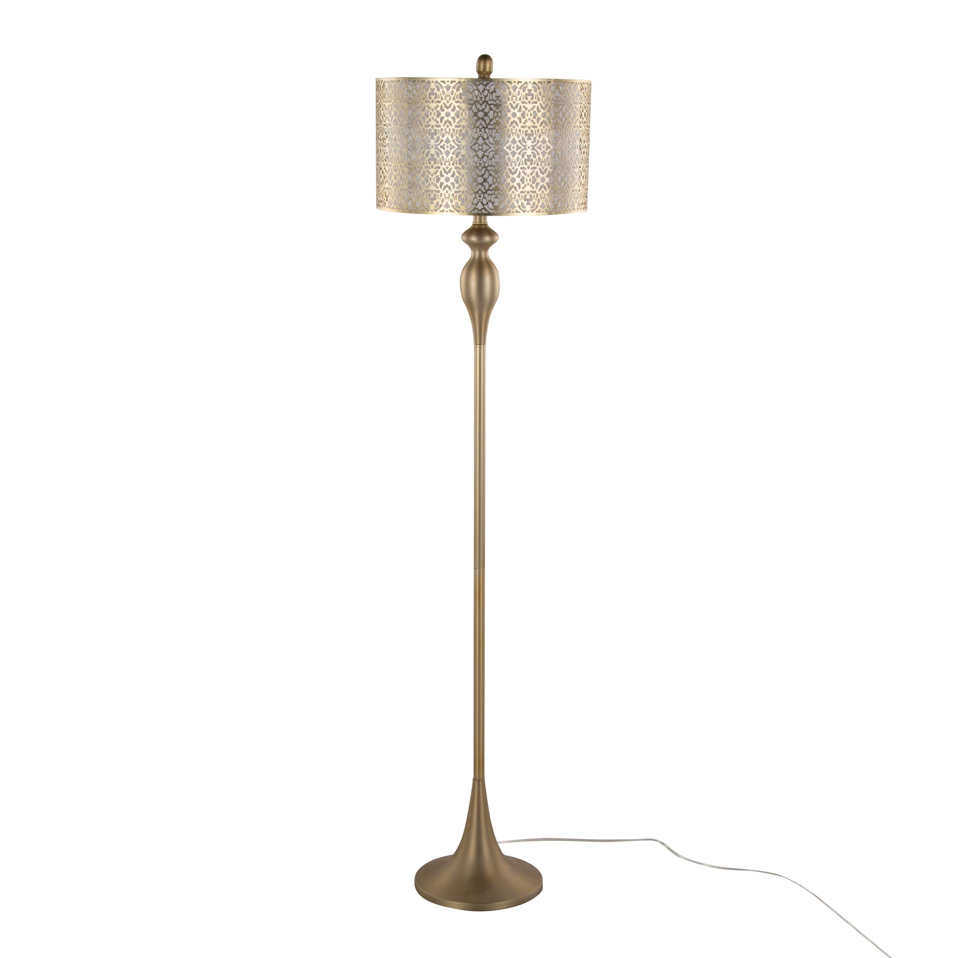 Ashland 63" Contemporary Metal Floor Lamp in Gold Metal with Laser Cut Metal and Off-White Linen Shade from Grandview Gallery by LumiSource