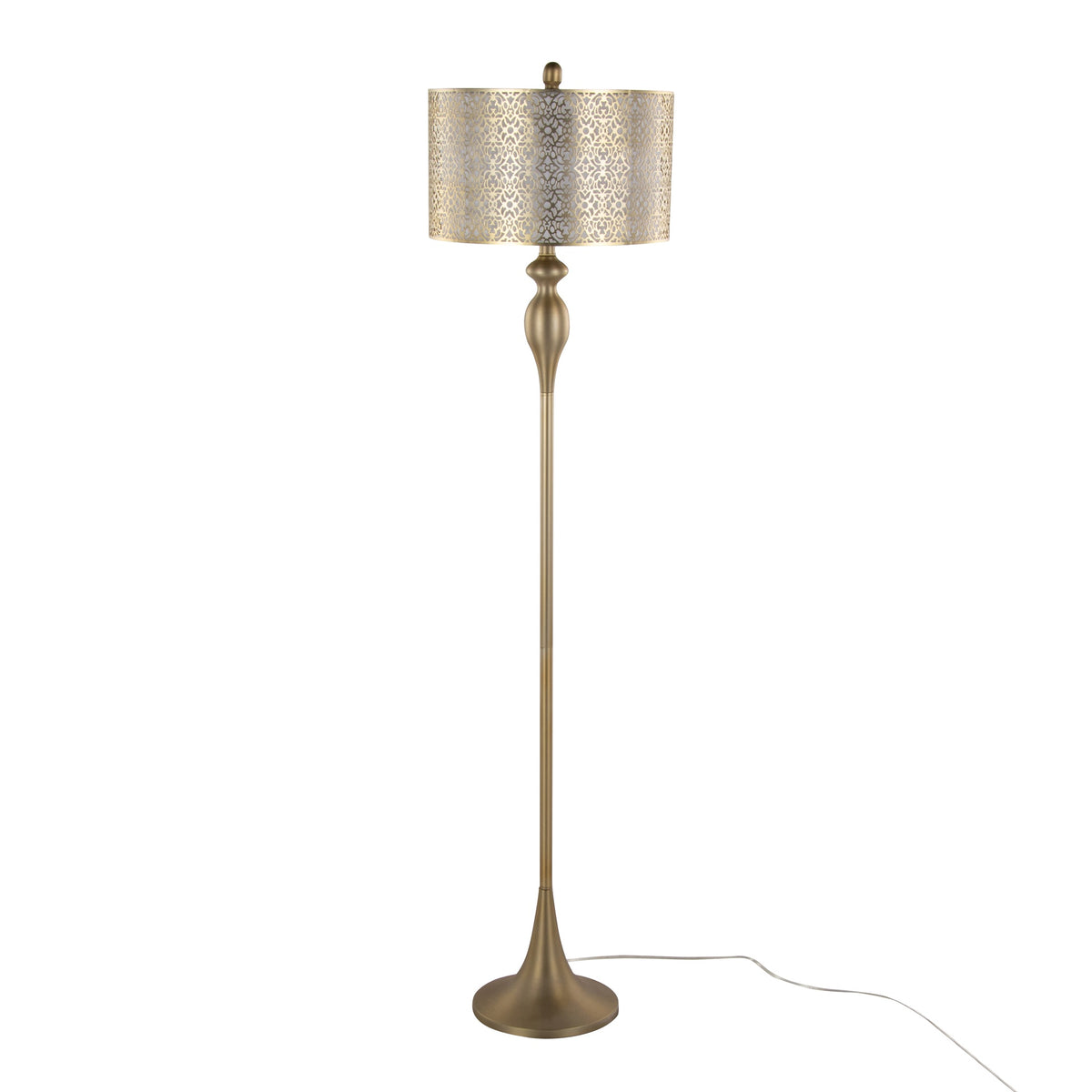 Ashland 63" Contemporary Metal Floor Lamp in Gold Metal with Laser Cut Metal and Off-White Linen Shade from Grandview Gallery by LumiSource