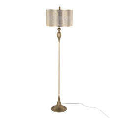 Ashland 63" Contemporary Metal Floor Lamp in Gold Metal with Laser Cut Metal and Off-White Linen Shade from Grandview Gallery by LumiSource