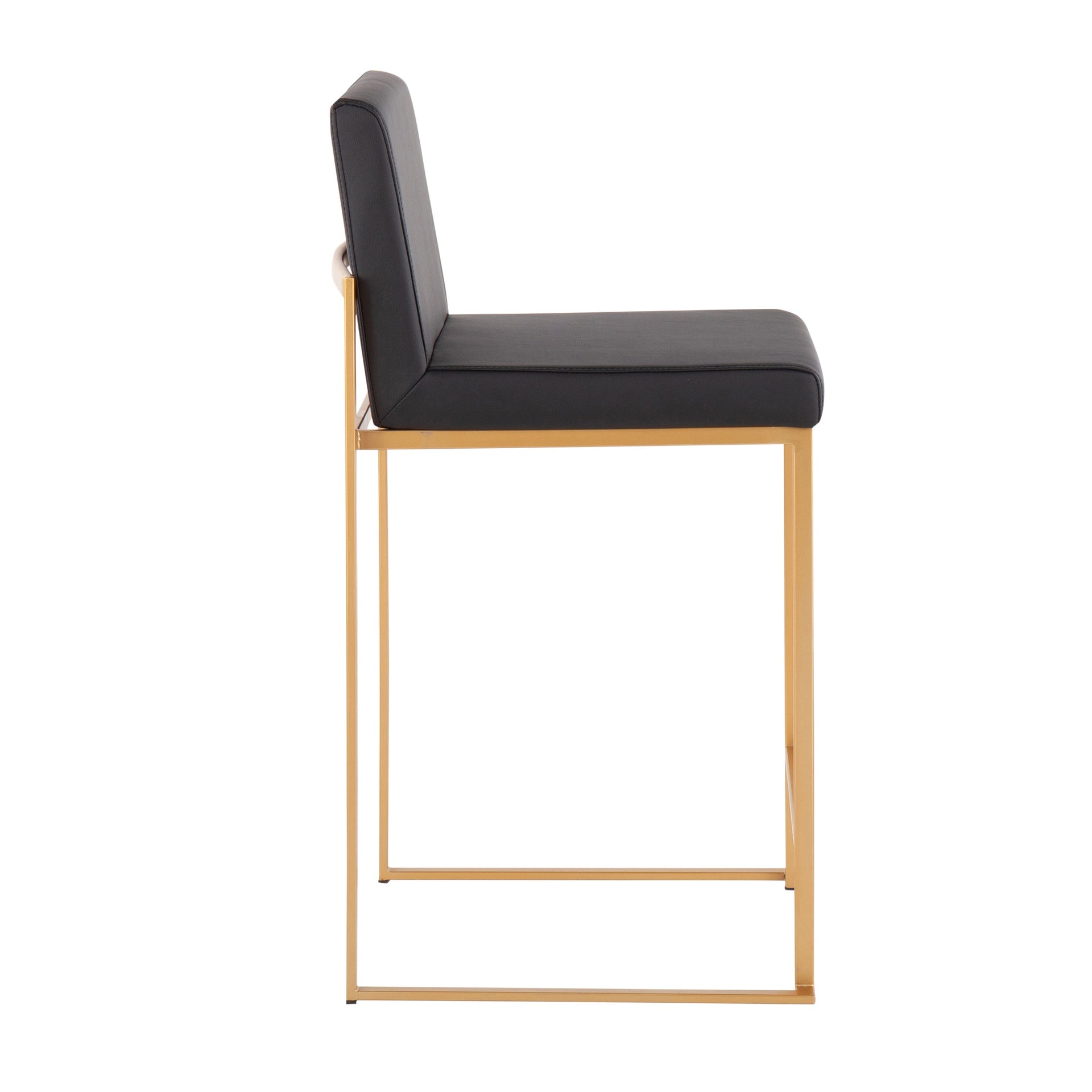 Fuji 26" Contemporary High Back Counter Stool in Gold Steel and Black Faux Leather by LumiSource - Set of 3