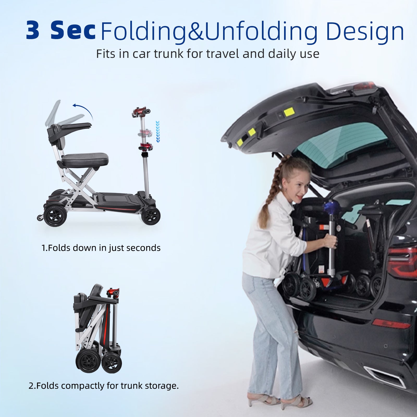 MOBIFREE Powered Lightweight Manual Folding Mobility Scooter M2020 for Adults and Seniors.