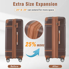 Hardshell Luggage Sets 3 Pieces 20"+24" Luggages and Cosmetic Case Spinner Suitcase with TSA Lock Lightweight,Brown