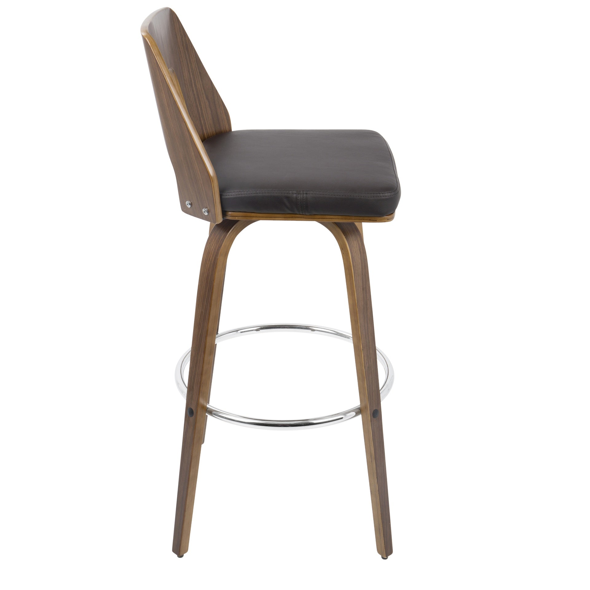 Trilogy Mid-Century Modern Barstool in Walnut and Brown Faux Leather by LumiSource - Set of 2