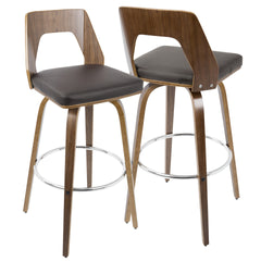 Trilogy Mid-Century Modern Barstool in Walnut and Brown Faux Leather by LumiSource - Set of 2
