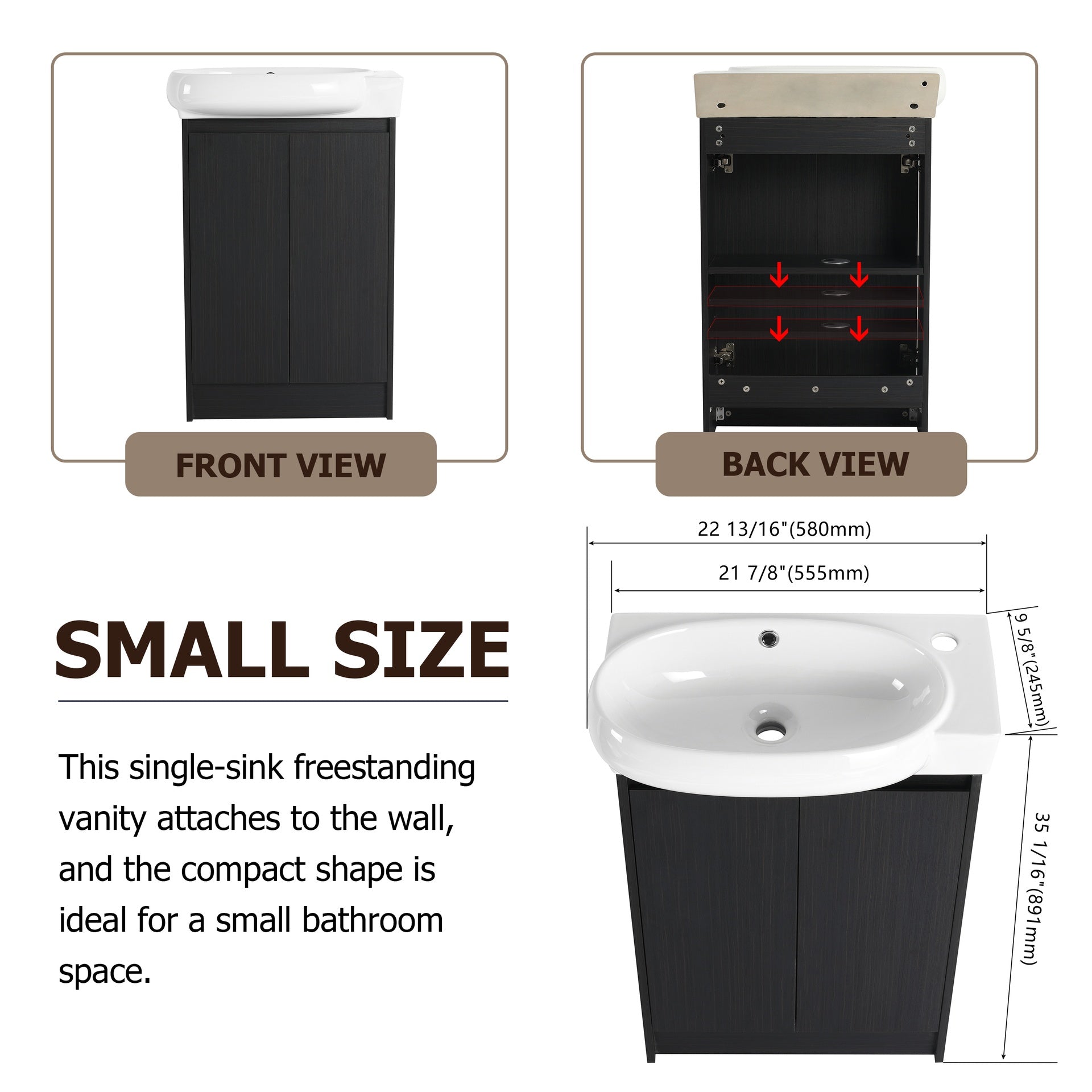 23" Freestanding Bathroom Vanity with Sink and Storage Rack, Soft Close Doors