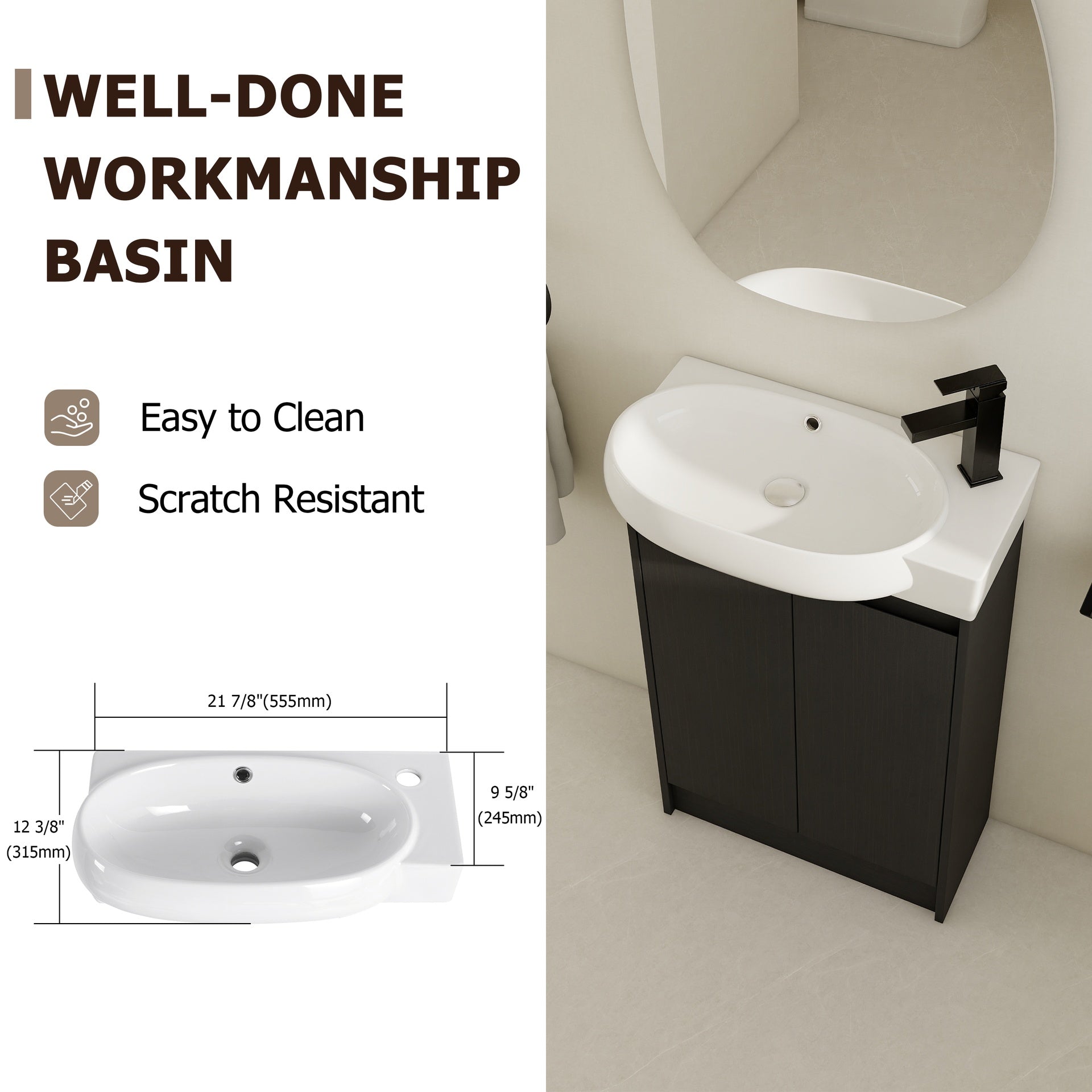23" Freestanding Bathroom Vanity with Sink and Storage Rack, Soft Close Doors