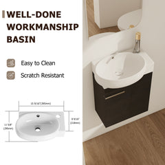 Soft Close Doors Bathroom Vanity With Sink and Storage Rack,16 Inch  For Small Bathroom