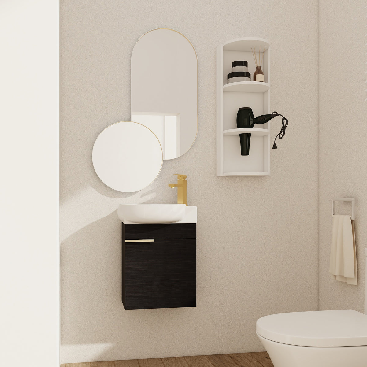 Soft Close Doors Bathroom Vanity With Sink and Storage Rack,16 Inch  For Small Bathroom