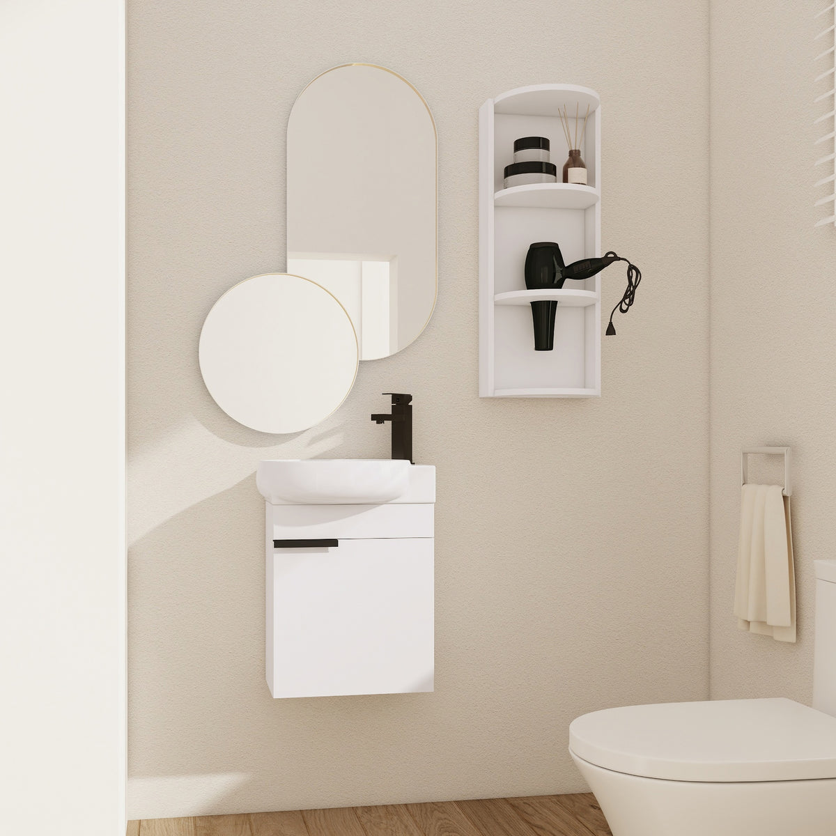 Soft Close Doors Bathroom Vanity With Sink and Storage Rack,16 Inch  For Small Bathroom