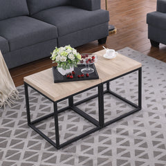 End Table Side Table,Set of 2 End Table,Rectangular Wood and Metal Nightstand,CoffeeTable,Storage Small End Table, for Living Room Bedroom,Natural Oak