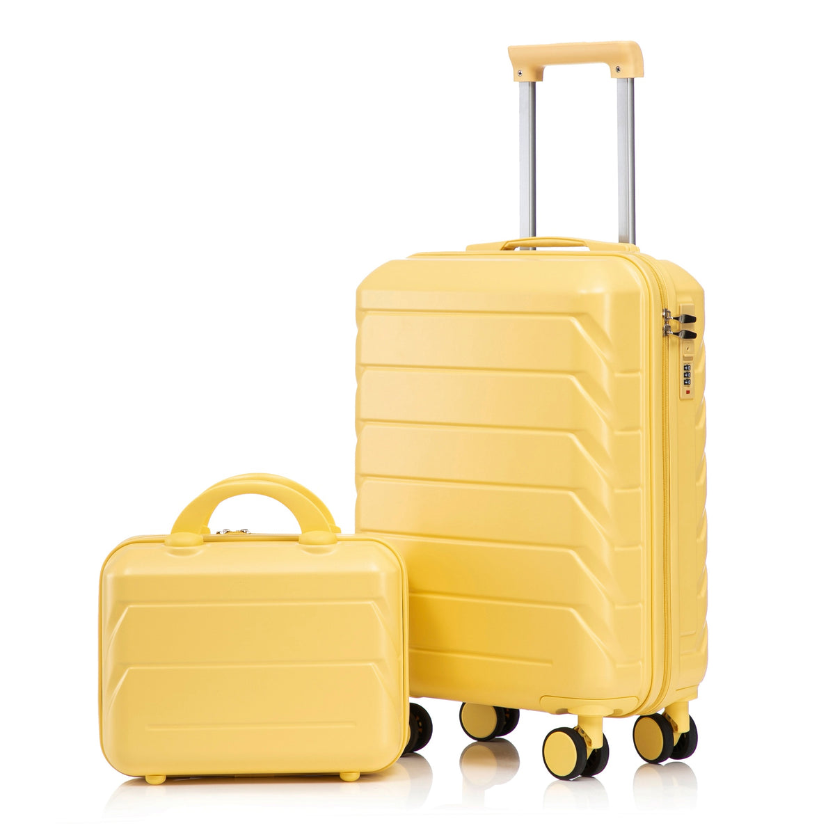 14"/20" 2 pcs/set in ABS Spinner Wheel Luggage, with Combination Lock,14" Cosmetic Case (Yellow)