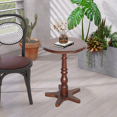 15.75 inch Round Small End Table, Wooden Pedestal Side Coffee Tables, Vintage Accent Nightstand for Living Room, Bedroom, Entryway (Walnut)